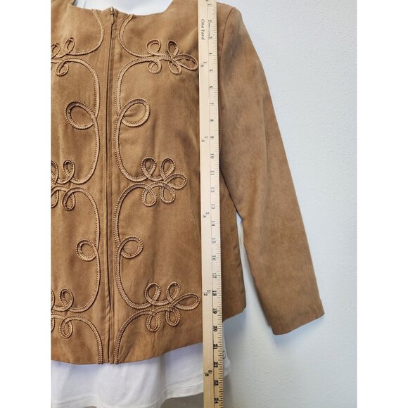 BFA Classics Blazer Jacket Women 8 Tan Zip Up Faux Suede Embroidered - Picture 4 of 10
